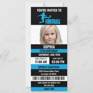 Blue Black Football Ticket Verjaardagsfoto Kaart