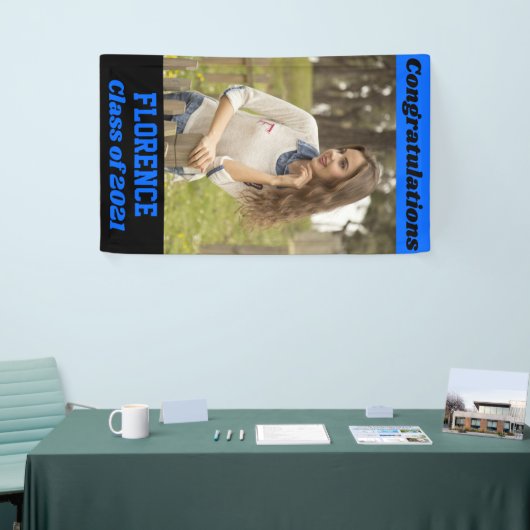Blue Black Gefeliciteerd Afstuderen Spandoek (Beurs)