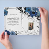 Blue Black Geometric Floral Funeral Program Flyer (Hand)