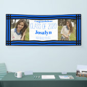 Blue Black Geometric Two Photos Afstuderen Spandoek (Beurs)
