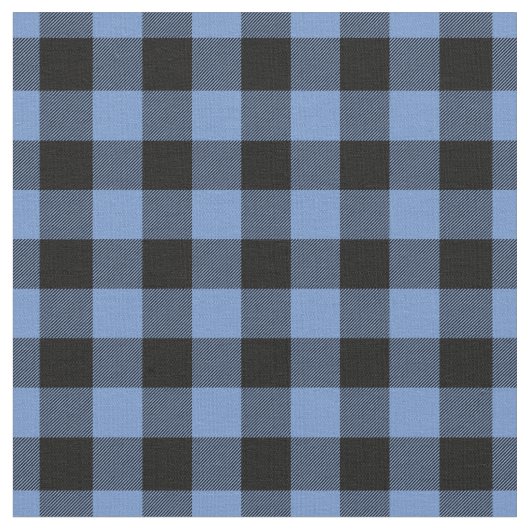 Blue & Black Gingham Plaid Stof (Close Up)