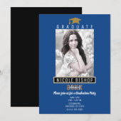 Blue Black Gold Modern Afstuderen Foto Party Kaart (Voorkant / Achterkant)