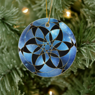 Blue Black Gold Sacred Geometry Keramisch Ornament