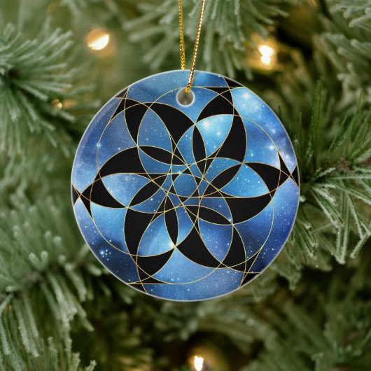 Blue Black Gold Sacred Geometry Keramisch Ornament (Boom)