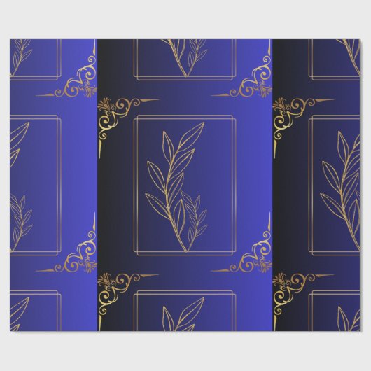 Blue&Black Gradient Golden Lijst Patterned Cadeaupapier (Vlak)