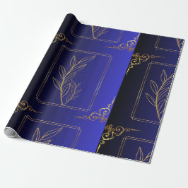 Blue&Black Gradient Golden Lijst Patterned Cadeaupapier