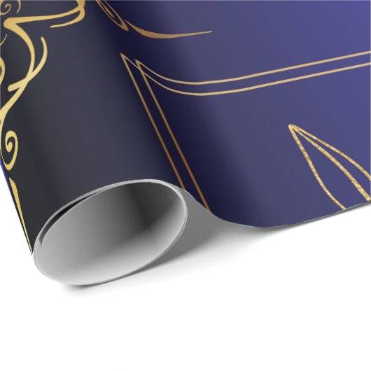 Blue&Black Gradient Golden Lijst Patterned Cadeaupapier (Rol Hoek)