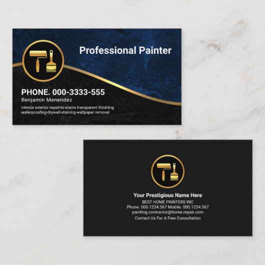 Blue Black Grunge Gold Wave Painter Visitekaartje (Voorkant / Achterkant)