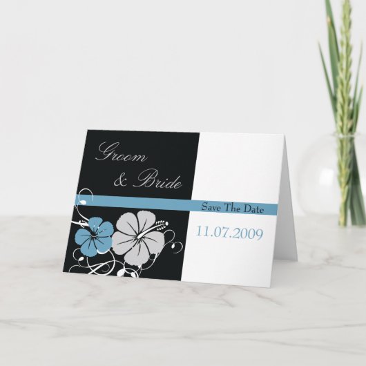 Blue & Black Hibiscus Bewaar de datum Aankondiging (Voorkant)