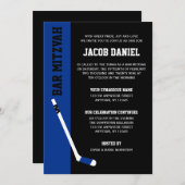Blue Black Hockey Bar Mitzvah-uitnodigingen Kaart (Voorkant / Achterkant)