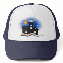 Blue Black Lighthouse Seascape Silhouette Cap
