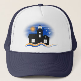 Blue Black Lighthouse Seascape Silhouette Cap Trucker Pet
