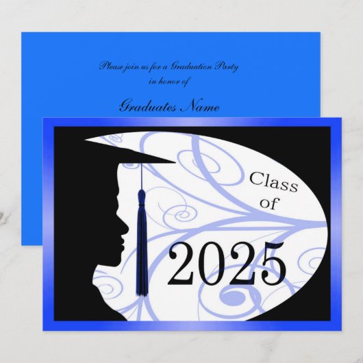 Blue & Black Man Silhouette 2025 Afstudeerfeest Kaart (Voorkant / Achterkant)