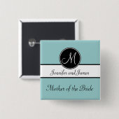 Blue Black Monogram Moeder van de Bride Button (Voorkant /achterkant)