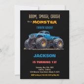 Blue Black Monster Truck Verjaardag Uitnodigingen (Voorkant)