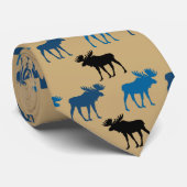 Blue Black Moose Pattern op Gold Stropdas (Opgerold)