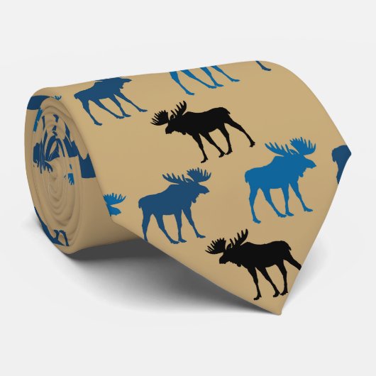 Blue Black Moose Pattern op Gold Stropdas (Opgerold)