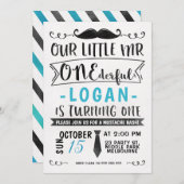 Blue Black Mr ONE-derful Birthday Invitation Kaart (Voorkant / Achterkant)