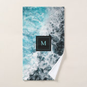 Blue Black Ocean Waves Hawaii Monogram Bad Handdoek (Handdoek)