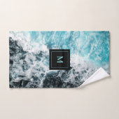 Blue Black Ocean Waves Hawaii Monogram Bad Handdoek (Handdoek)