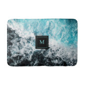 Blue Black Ocean Waves Hawaii Monogram Badmat (Voorkant)