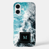 Blue Black Ocean Waves Hawaii Monogram Case-Mate iPhone Case (Achterkant)