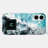 Blue Black Ocean Waves Hawaii Monogram Case-Mate iPhone Case (Achterkant (horizontaal))