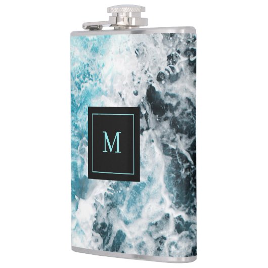 Blue Black Ocean Waves Hawaii Monogram Heupfles (Links)