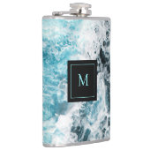 Blue Black Ocean Waves Hawaii Monogram Heupfles (Rechts)