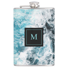 Blue Black Ocean Waves Hawaii Monogram Heupfles