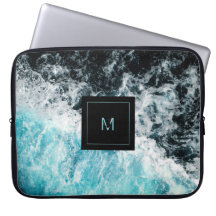 Blue Black Ocean Waves Hawaii Monogram