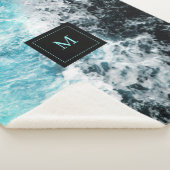 Blue Black Ocean Waves Hawaii Monogram Sherpa Deken (3/4)