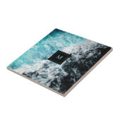 Blue Black Ocean Waves Hawaii Monogram Tegeltje (Zijkant)