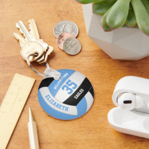 blue black personalized teamnaam volleyball sleutelhanger