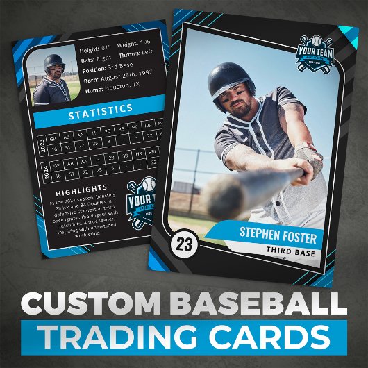 Blue & Black Pro Baseball Trading Kaart Contactkaartje