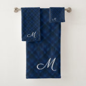 Blue Black Pset Pattern Monogramed Bad Handdoek (Insitu)