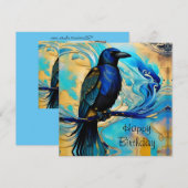 Blue Black Raven, blue and gold abstract Birthday (Voorkant / Achterkant)