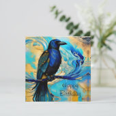 Blue Black Raven, blue and gold abstract Birthday (Staand voorkant)