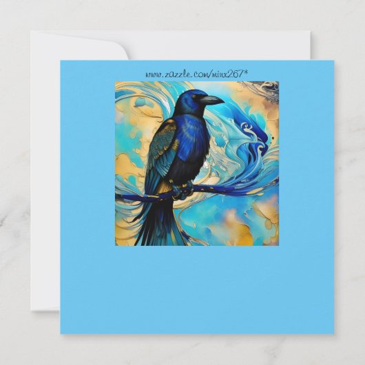 Blue Black Raven, blue and gold abstract Birthday (Achterkant)
