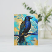 Blue Black Raven, blue and gold abstract Briefkaart (Staand voorkant)
