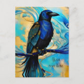 Blue Black Raven, blue and gold abstract Briefkaart (Voorkant)