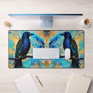 Blue Black Raven, blue and gold abstract Bureaumat