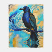 Blue Black Raven, blue and gold abstract Fleece Deken (Voorkant)