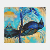 Blue Black Raven, blue and gold abstract Fleece Deken (Voorkant (Horizontaal))