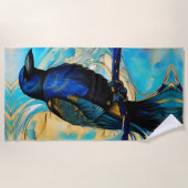 Blue Black Raven, blue and gold abstract Strandlaken (Voorkant)