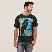Blue Black Raven, blue and gold abstract T-shirt (Voorkant volledig)