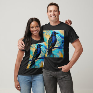 Blue Black Raven, blue and gold abstract T-shirt