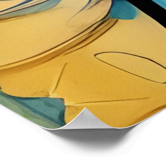 Blue Black Raven op blauw en abstract goud Poster (Hoek)