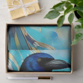 Blue Black Raven op blauw en abstract goud Tissuepapier (Geschenk)