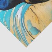 Blue Black Raven op blauw en abstract goud Tissuepapier (Detail)